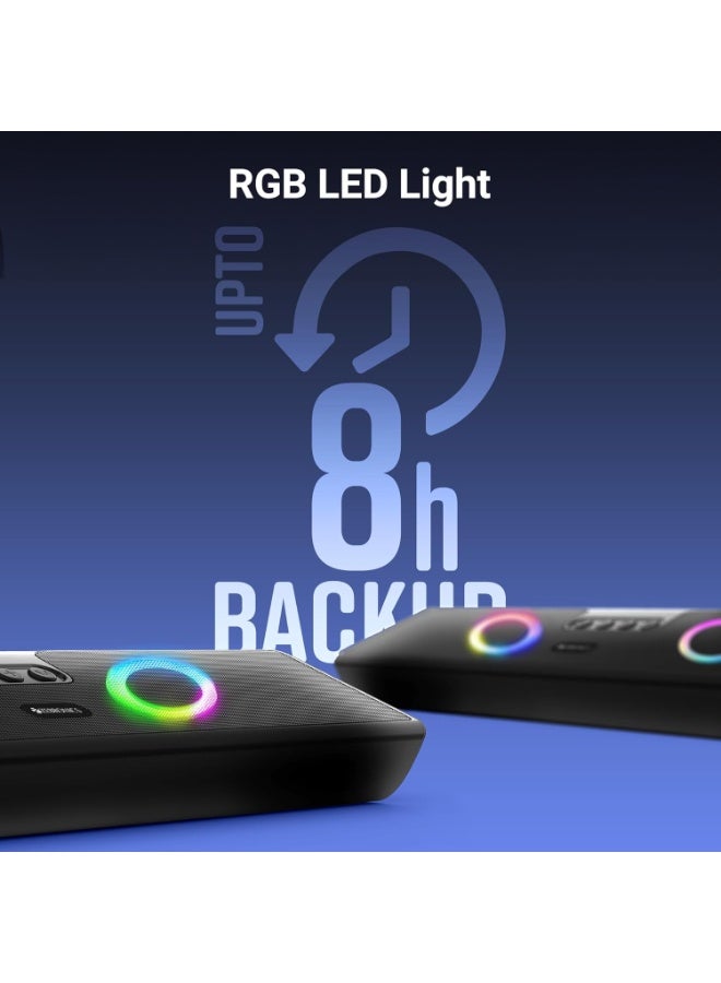 ZEBRONICS Astra 35, Portable Bluetooth Speaker, 16 Watts, Upto 8h Backup, Dual Drivers + Dual Passive Radiators, Call Function, Bluetooth v5.3 | USB | mSD| AUX, TWS, RGB LED - Image 2